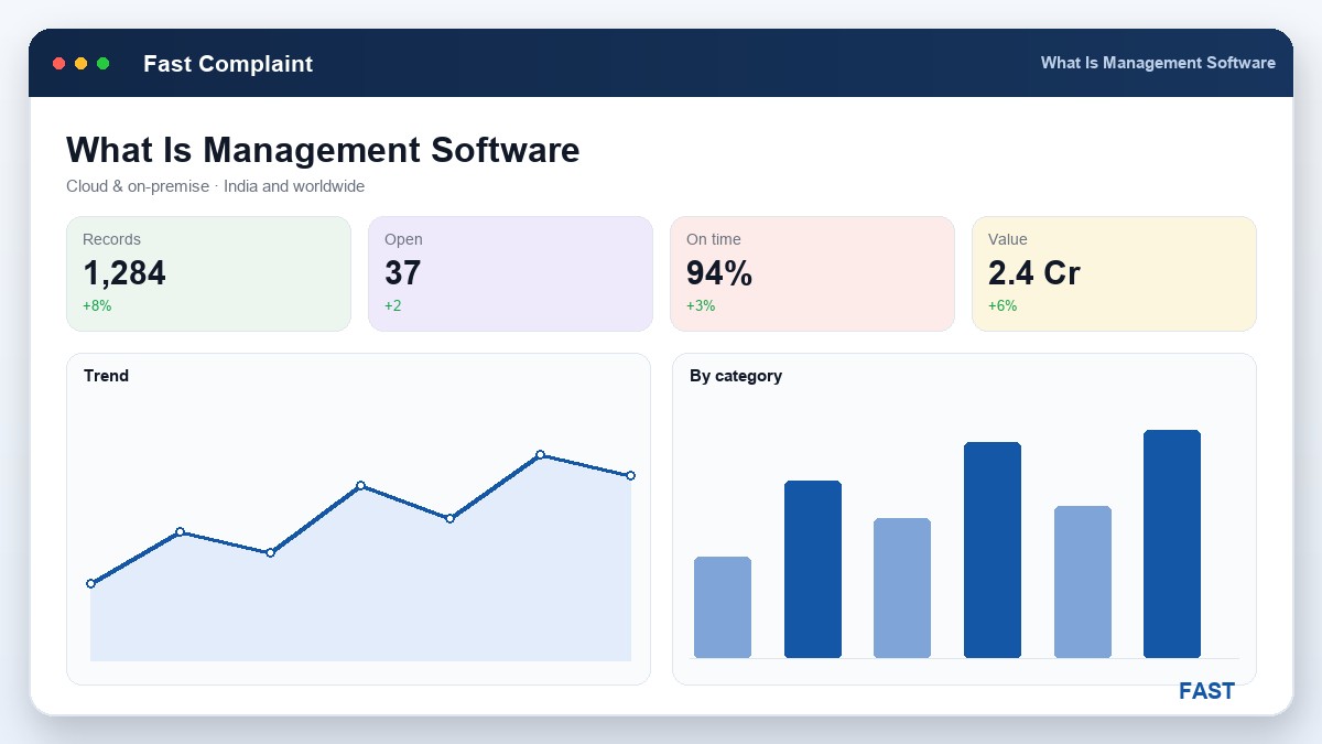 Customer care coordinator logging a product complaint at a desk with a returned part beside the keyboard, with a complaint-ticket UI overlay representing how complaint management software turns grievances into numbered, owned tickets